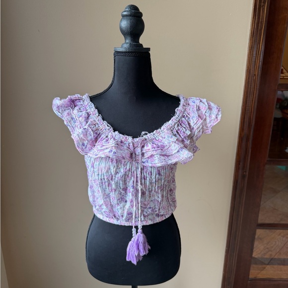 LoveShackFancy Lilac Floral Sheer Top - Picture 2 of 5